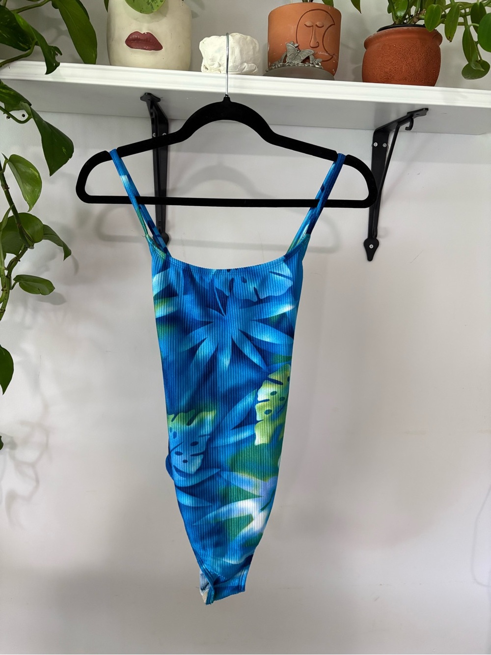 Blue Tropical Print Ladies One-Piece Swimsuit